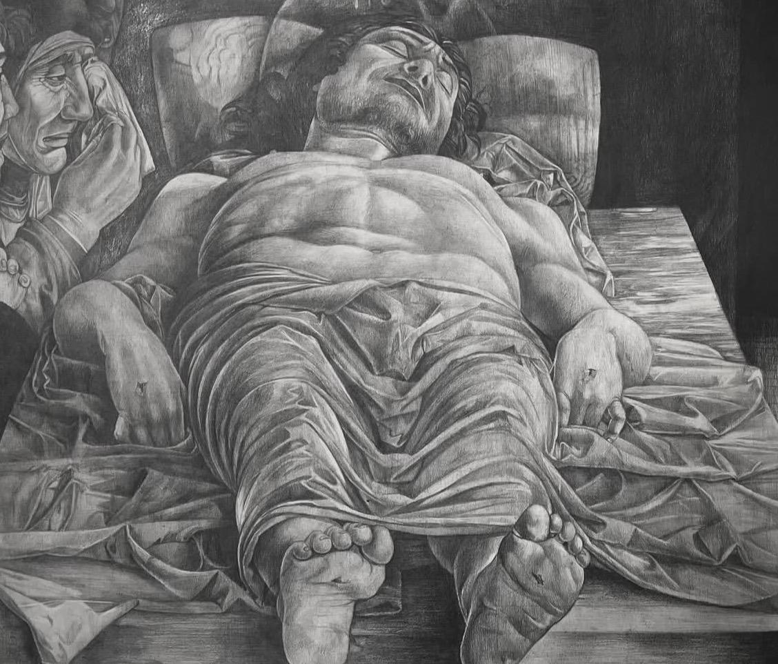 Graphite drawing of a reclining figure by Azra Vardar.