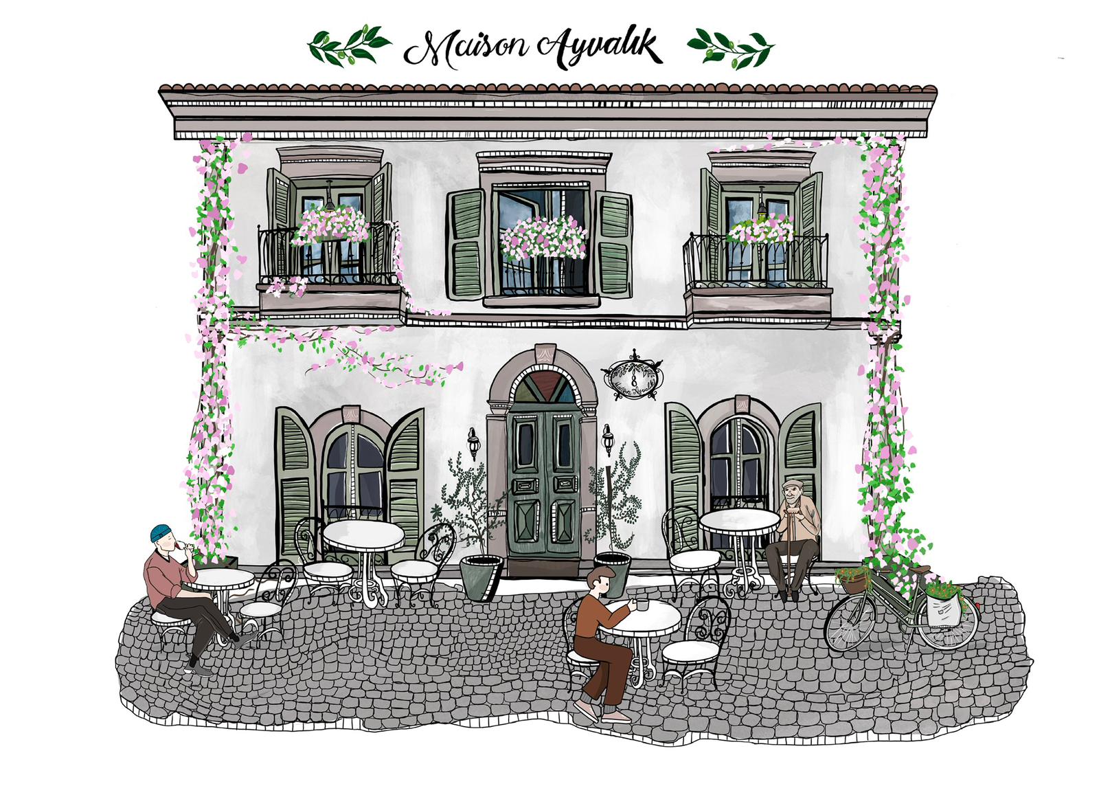 Digital illustration of Maison Ayvalık by Azra Vardar.